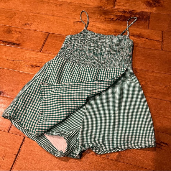 Urban Outfitters Green Checkered Skort Romper with Smocked Top - Picture 6 of 11